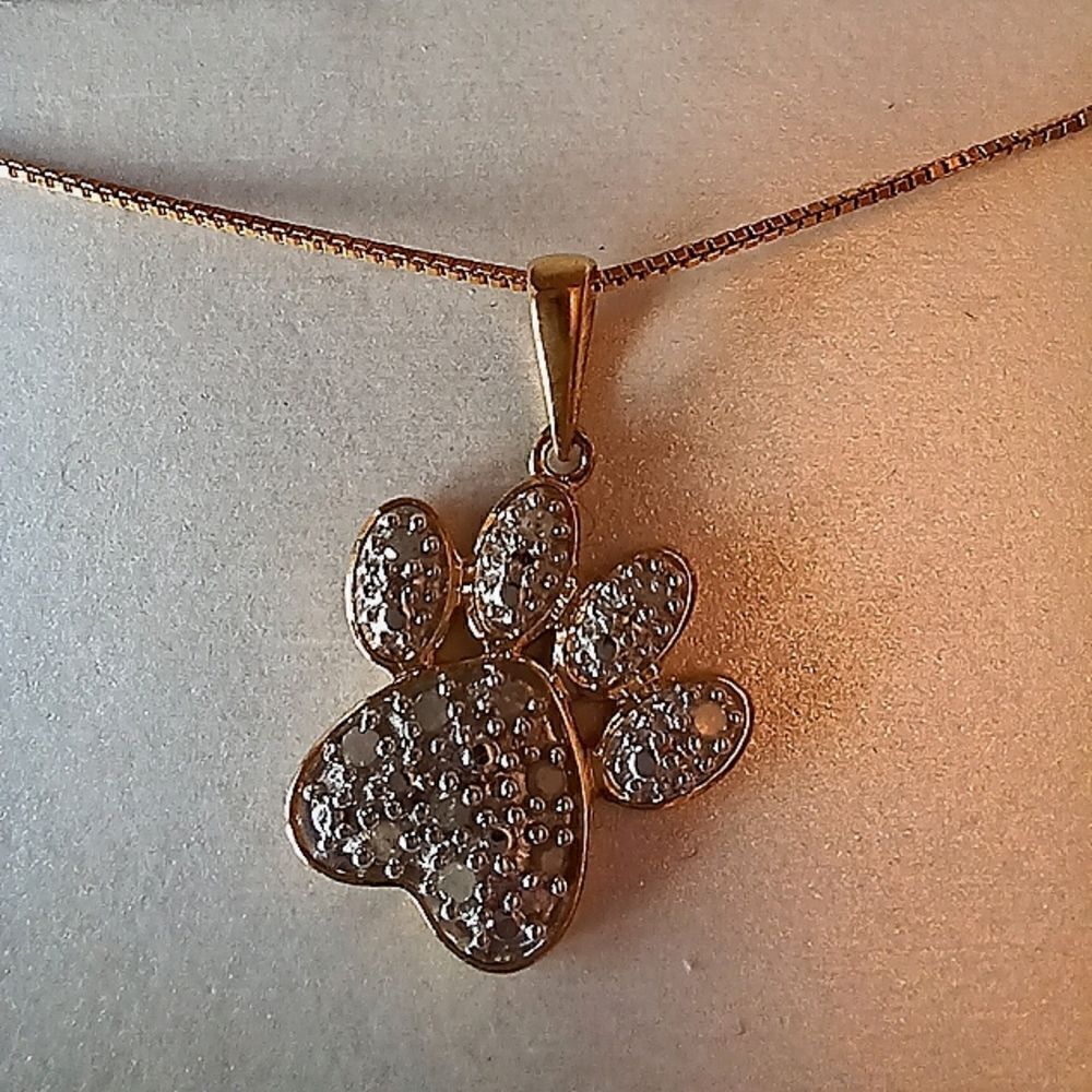 Diamond Pet Paw Gold plated Sterling Silver Necklace NWT - Picture 3 of 9